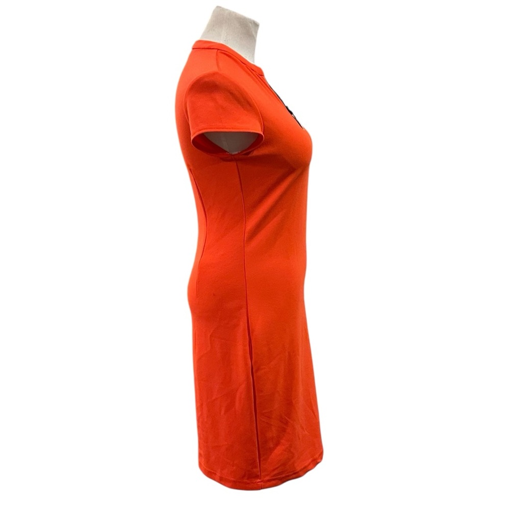 Guess Coral Orange 1/4 Zip Front Short Sleeve Midi Dress - Size Small - Picture 5 of 15